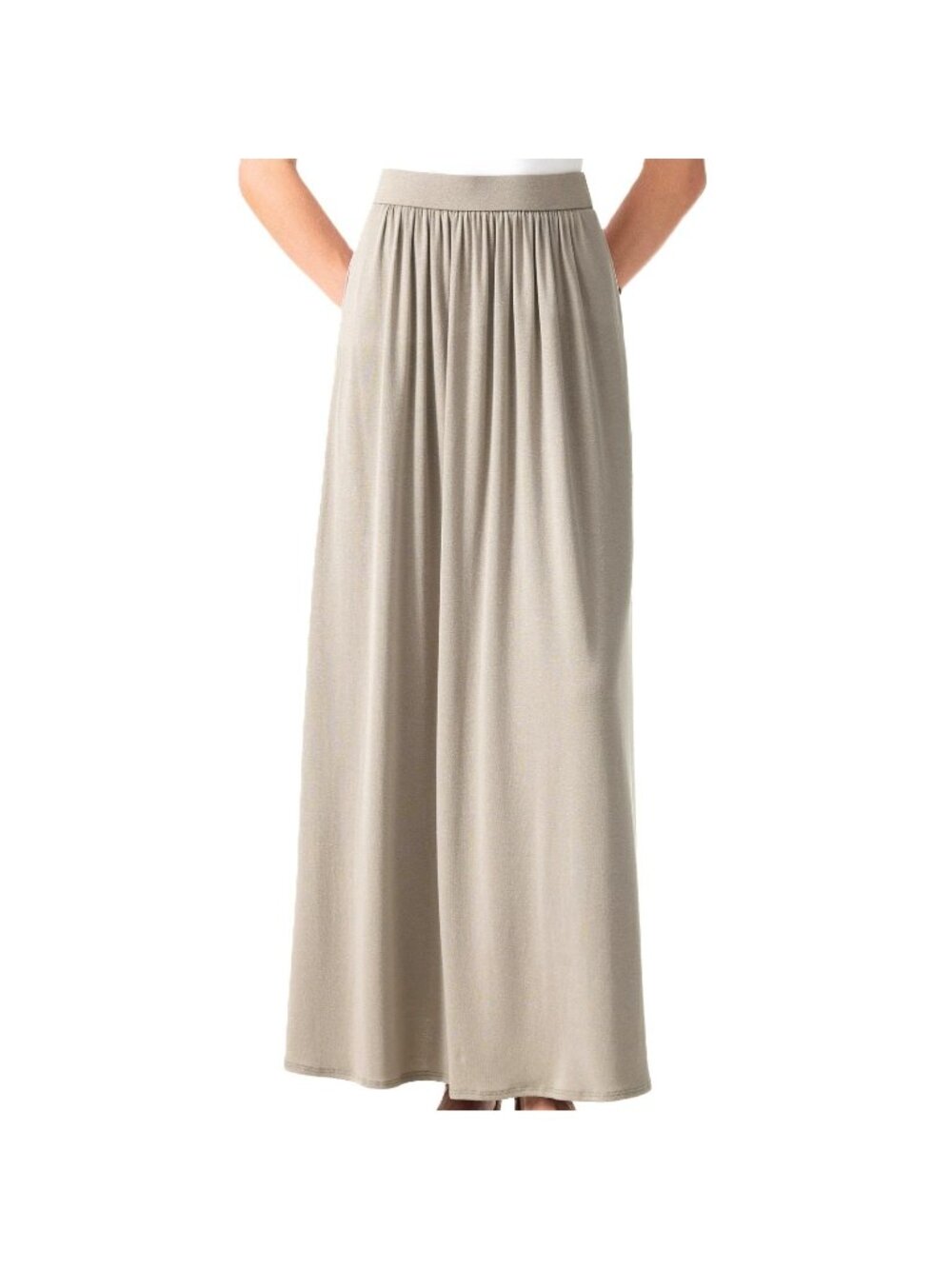 OGL Move Tencel-Linen Soft Linen Knit Gathered A-Line Maxi Skirt Pockets Medium